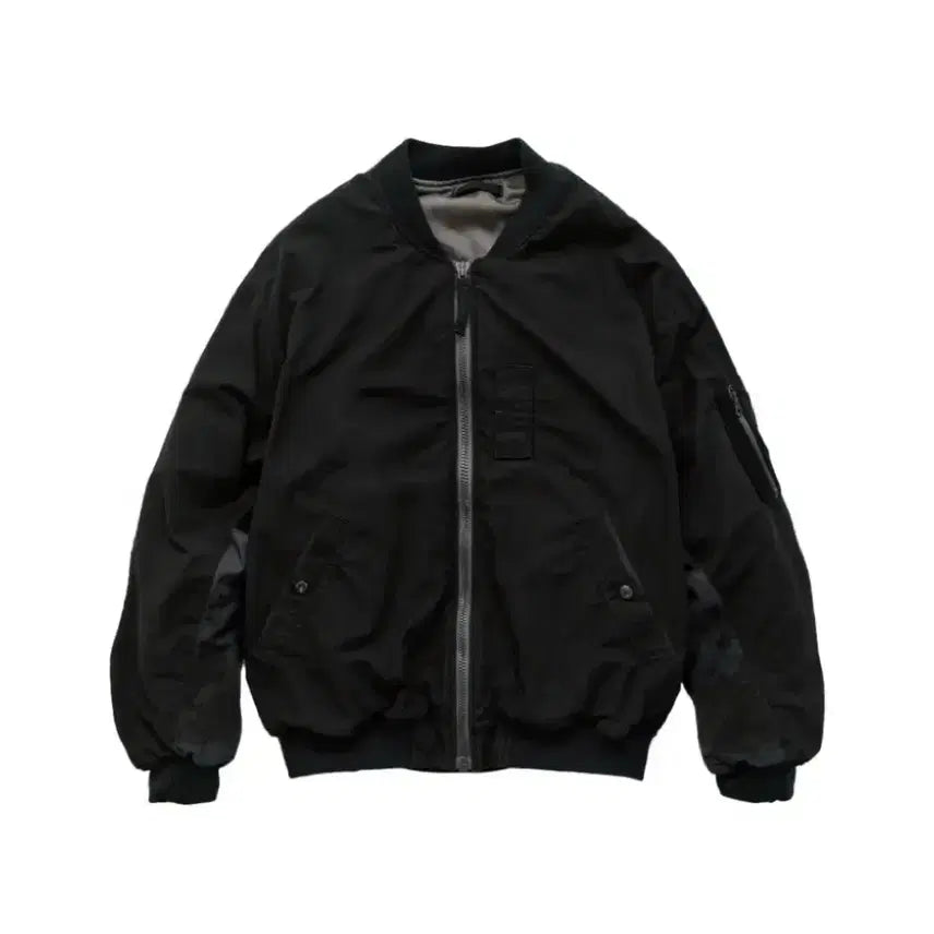 [BUNJANG] Politeru 1011 Reversible Patched MA-1 Washed Black (Dyed Mud) / [4] 폴리테루 1011 리버시블 패치드 마원 워시드 블랙 (다이드 머드