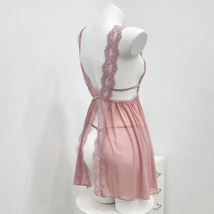 [BUNJANG] Sexy Backless V-Neck Lace Slip Dress - Dusty Pink / 섹시 백트임 레이스 브이넥 슬립 원피스 인디핑크