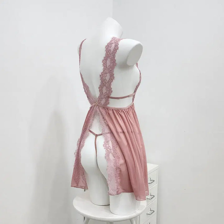 [BUNJANG] Sexy Backless V-Neck Lace Slip Dress - Dusty Pink / 섹시 백트임 레이스 브이넥 슬립 원피스 인디핑크