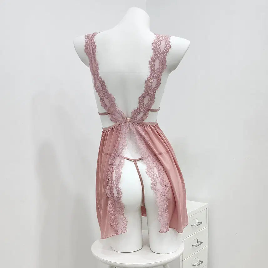 [BUNJANG] Sexy Backless V-Neck Lace Slip Dress - Dusty Pink / 섹시 백트임 레이스 브이넥 슬립 원피스 인디핑크