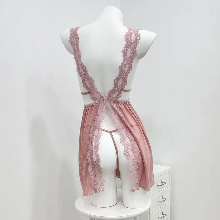 [BUNJANG] Sexy Backless V-Neck Lace Slip Dress - Dusty Pink / 섹시 백트임 레이스 브이넥 슬립 원피스 인디핑크
