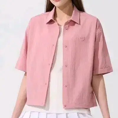 [BUNJANG] DKNY Golf Pink Woven Short-Sleeve Shirt Jacket - Size S / DKNY 골프 핑크 우븐 반팔 셔츠 자켓 s