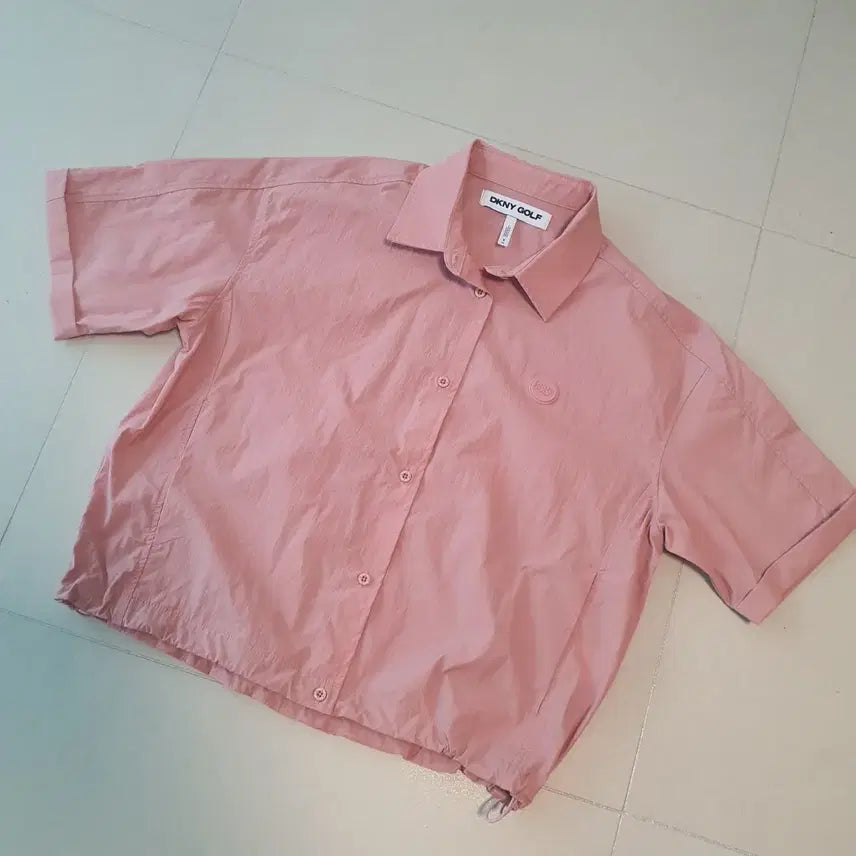 [BUNJANG] DKNY Golf Pink Woven Short-Sleeve Shirt Jacket - Size S / DKNY 골프 핑크 우븐 반팔 셔츠 자켓 s