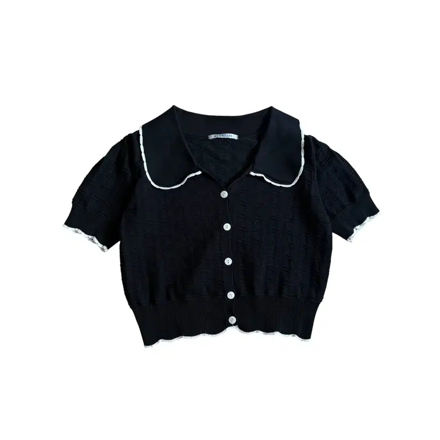 [BUNJANG] Lace Punching Short Sleeve Cardigan / 레이스 펀칭 반팔 가디건