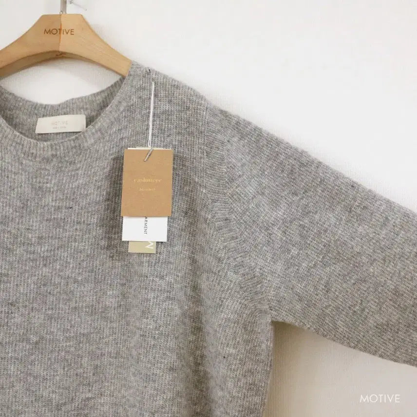 [BUNJANG] Motif Cashmere Whole Garment Short Sleeve Round Neck Knit Dress - Grey / (새상품) 모티브 캐시미어 홀가먼트 반팔 라운드 니트 원피스 그레이