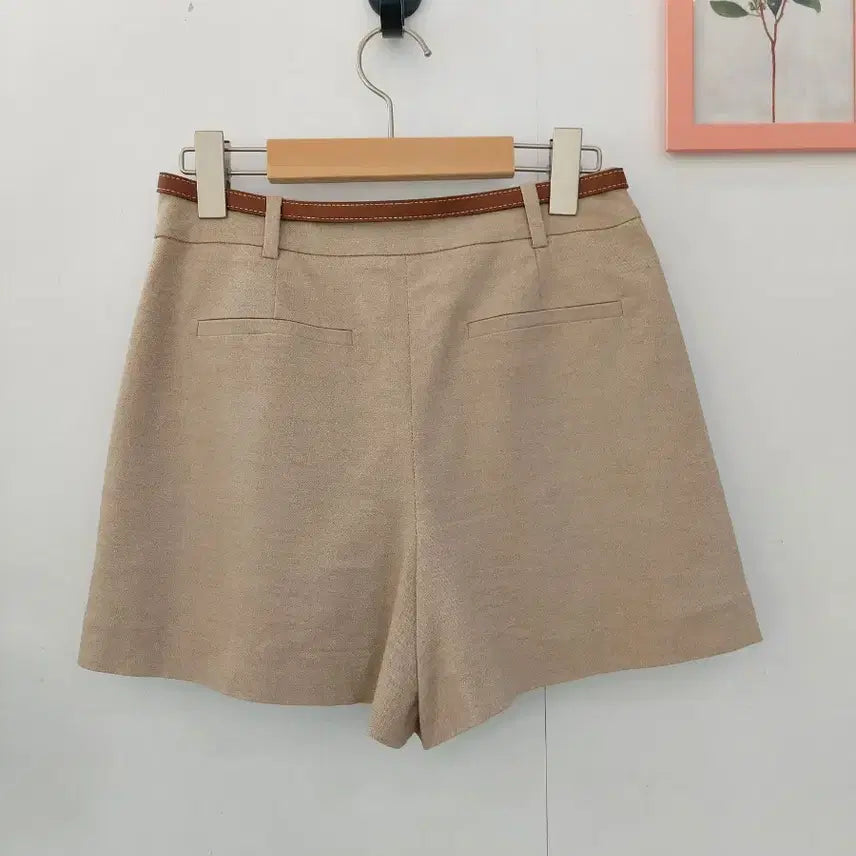 [BUNJANG] Jook Beige Linen Blend Shorts Set with Belt (Size 55) / 주크  베이지 반바지 + 벨트 세트 55