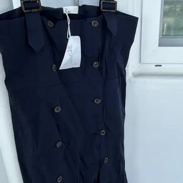 [BUNJANG] Navy Double-Button Strap Long Dress (Large, 66-77) / 네이비 더블 버튼 멜빵 롱원피스66-77 라지