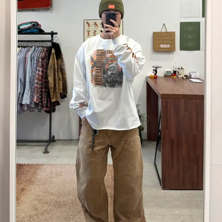 [BUNJANG] Harley-Davidson American Eagle Cut-off Long Sleeve T-Shirt / Harley-Davidson 할리데이비슨 아메리칸 이글 컷오프 롱슬리브