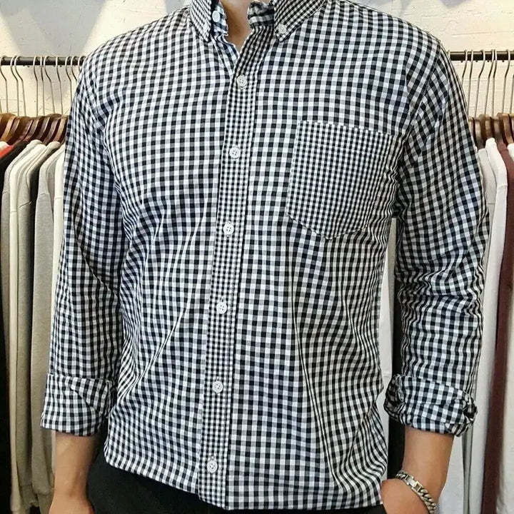 [BUNJANG] Two.T Asymmetric Check Pattern Long-Sleeve Shirt / 새상품 트잇 언발체크 남방셔츠