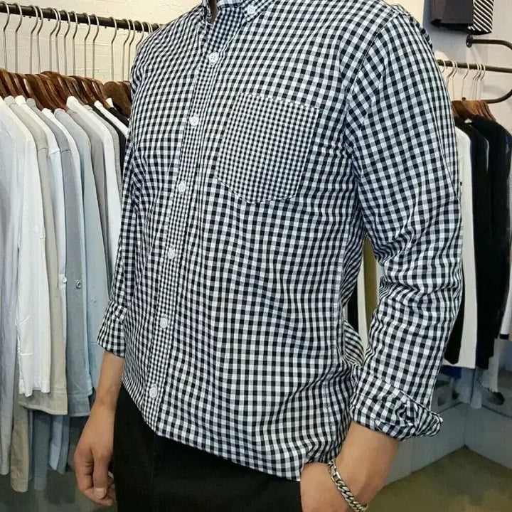 [BUNJANG] Two.T Asymmetric Check Pattern Long-Sleeve Shirt / 새상품 트잇 언발체크 남방셔츠