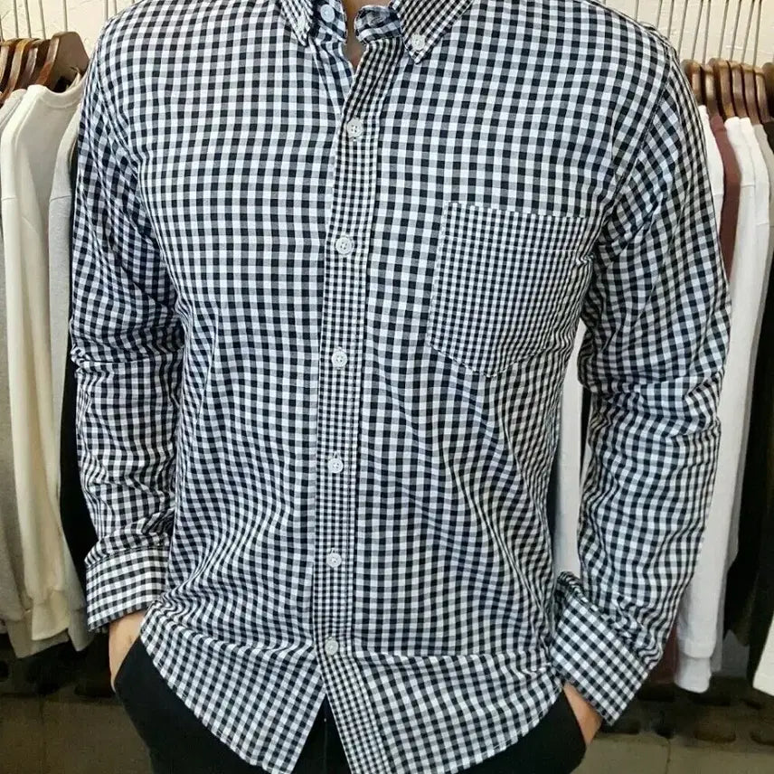[BUNJANG] Two.T Asymmetric Check Pattern Long-Sleeve Shirt / 새상품 트잇 언발체크 남방셔츠