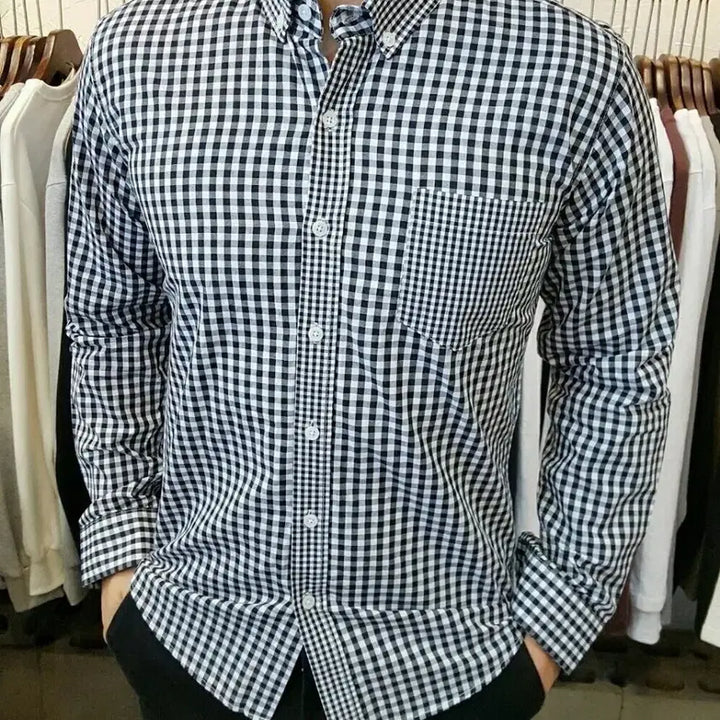 [BUNJANG] Two.T Asymmetric Check Pattern Long-Sleeve Shirt / 새상품 트잇 언발체크 남방셔츠