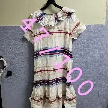 [BUNJANG] Stripe Frill Neck Long Dress / 스트라이프 반팔 롱 원피스 프릴넥