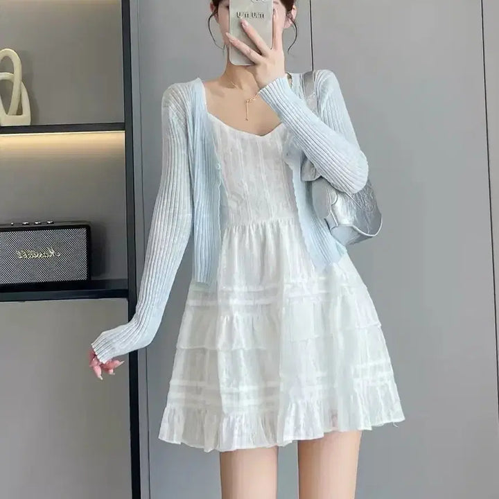 [BUNJANG] White V-Neck Strap Short Dress / 여름 신상 화이트 브이넥 끈 원피스 키작녀 바닷가 리조트 숏 화이트원피스