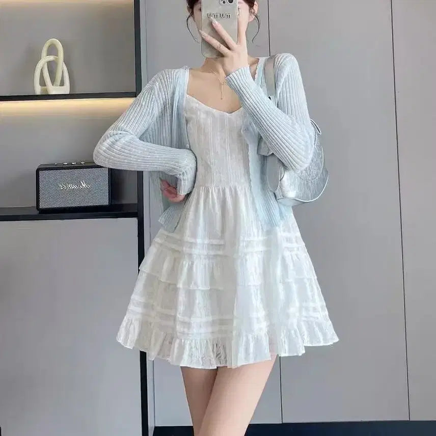 [BUNJANG] White V-Neck Strap Short Dress / 여름 신상 화이트 브이넥 끈 원피스 키작녀 바닷가 리조트 숏 화이트원피스
