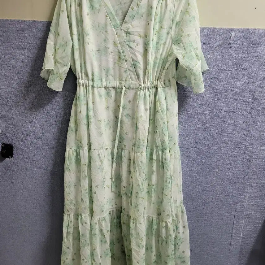 [BUNJANG] Mint Flower Wrap Style Long Dress / 민트 플라워 랩스타일 롱 원피스