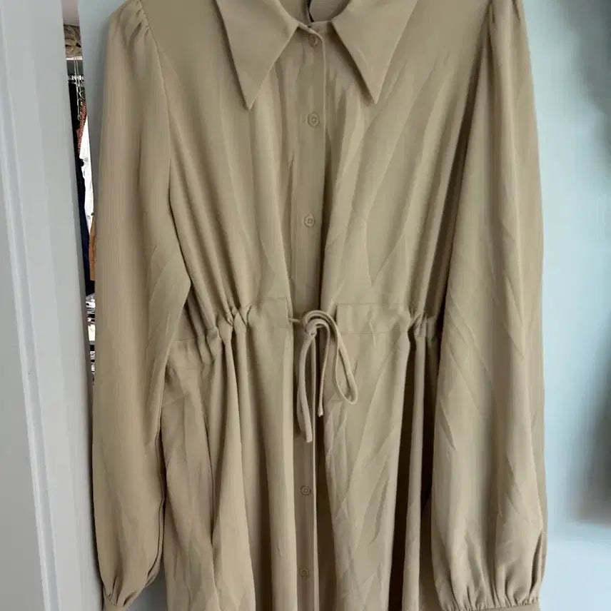 [BUNJANG] Beige Shirt-Style Long Dress (Size 55-66) / 베이지 셔츠형 롱 원피스 55-66