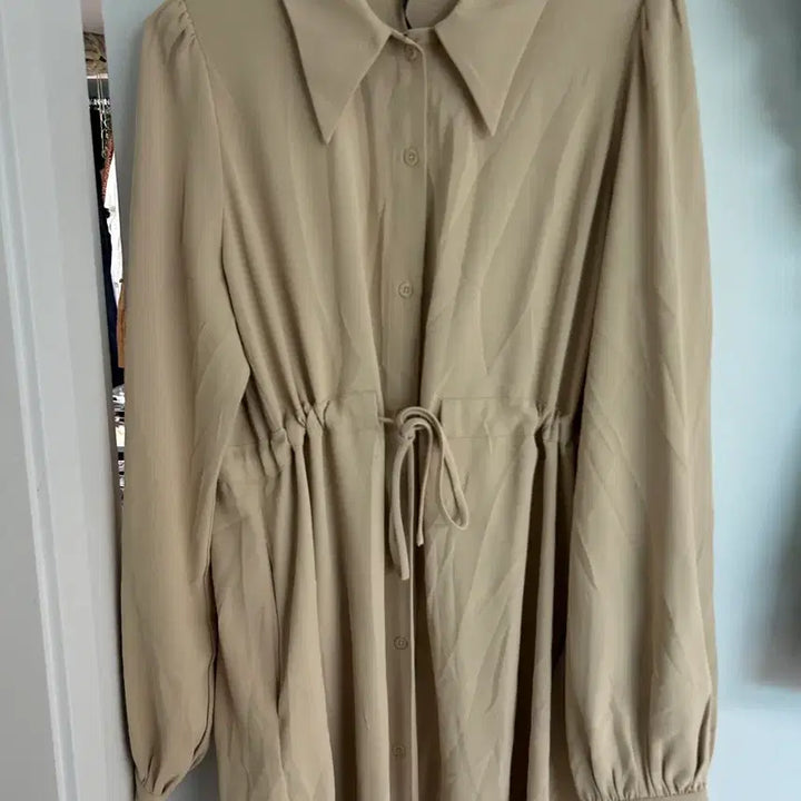 [BUNJANG] Beige Shirt-Style Long Dress (Size 55-66) / 베이지 셔츠형 롱 원피스 55-66