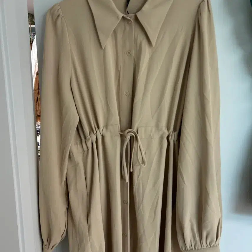 [BUNJANG] Beige Shirt-Style Long Dress (Size 55-66) / 베이지 셔츠형 롱 원피스 55-66