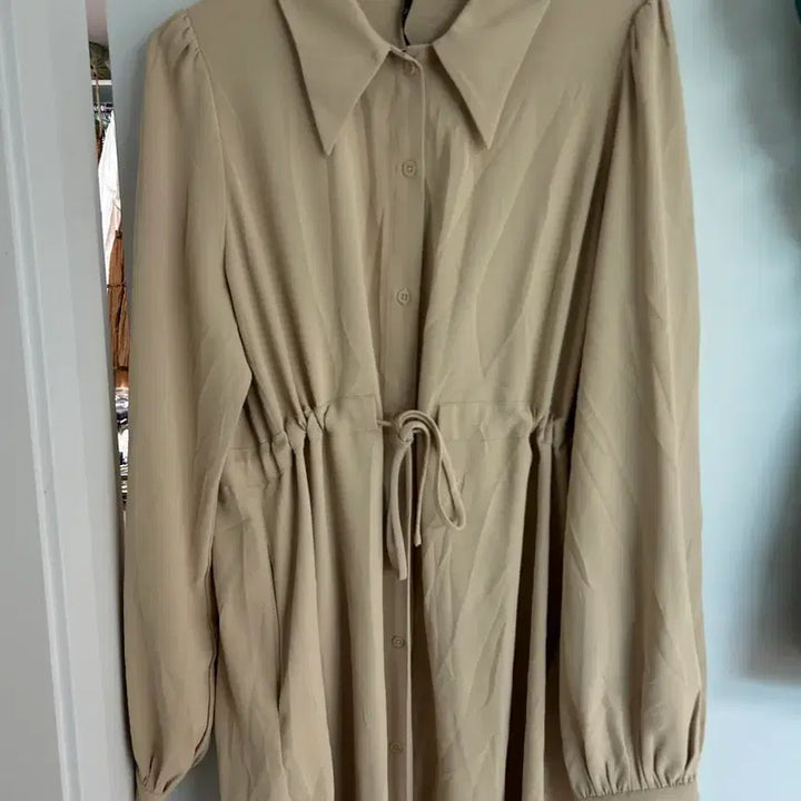 [BUNJANG] Beige Shirt-Style Long Dress (Size 55-66) / 베이지 셔츠형 롱 원피스 55-66