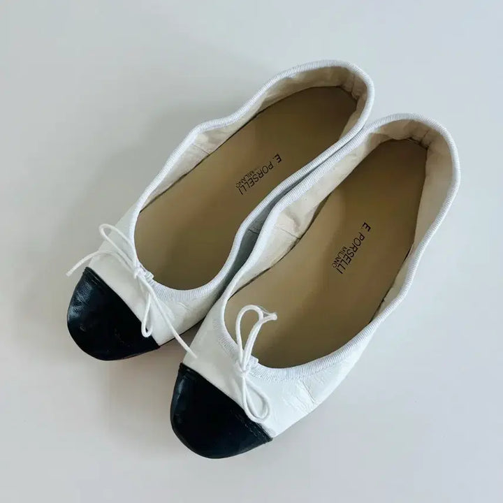 [BUNJANG] Porselli Two-Tone Ballet Flats - White/Black Cap Toe, Size 37 / Porselli 포셀리 투톤플랫 - 화이트, 37(240)