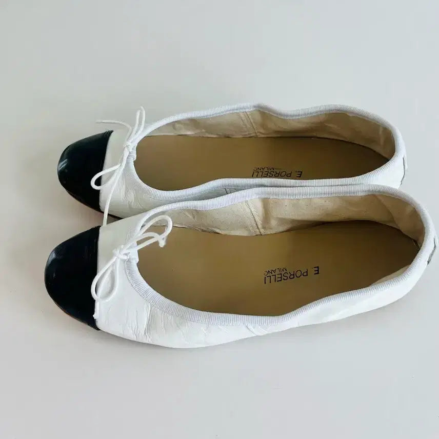 [BUNJANG] Porselli Two-Tone Ballet Flats - White/Black Cap Toe, Size 37 / Porselli 포셀리 투톤플랫 - 화이트, 37(240)