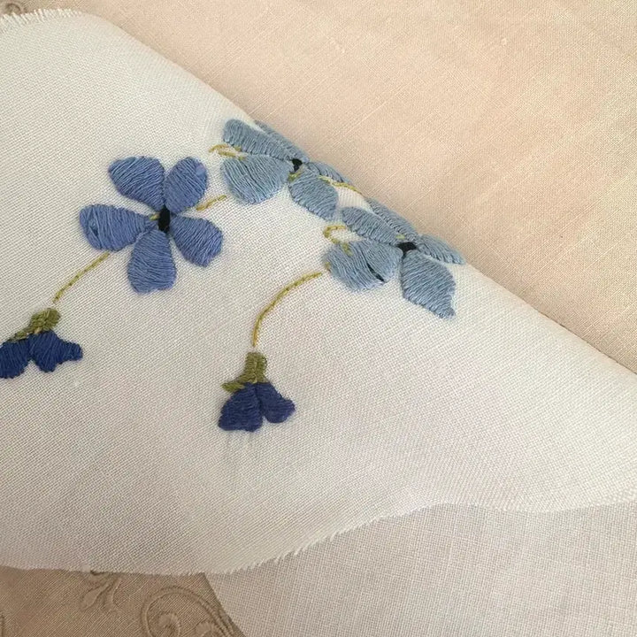 [BUNJANG] Linen Embroidered Flower Bouquet Doilies Set (Blue + Pink) / 린넨 손자수 꽃다발도일리 2개세트 블루+핑크