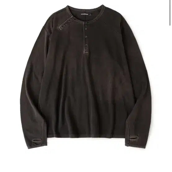 [BUNJANG] Hatching Room Double Henley Neck T-Shirt Bleached Black / M) 해칭룸 더블 헨리넥 티 블리치드 블랙