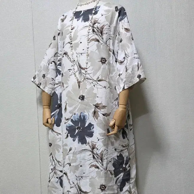 [BUNJANG] Flower Pattern Linen Maxi Dress / 플라워 패턴 린넨 원피스
