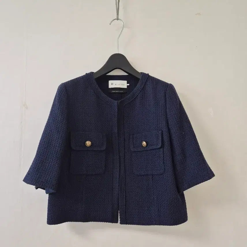 [BUNJANG] It Michaa Navy Tweed Short Sleeve Jacket / 잇미샤 네이비 트위드 반팔 자켓(23)