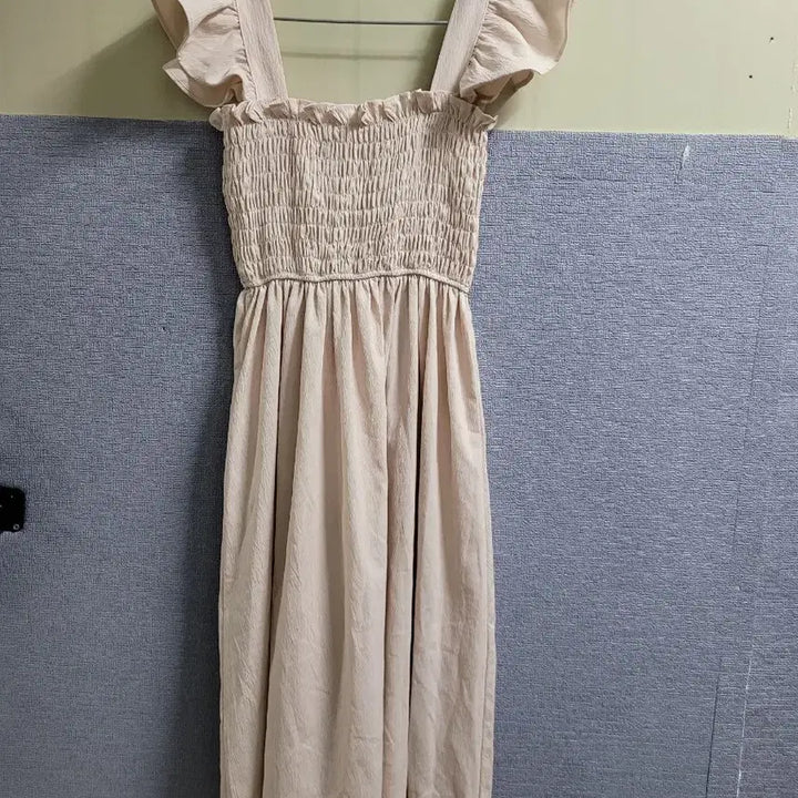 [BUNJANG] Chiffon Shirring Long Dress Ivory / 쉬폰 셔링 롱 원피스 아이보리
