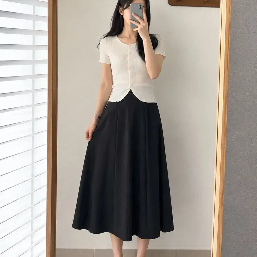 [BUNJANG] Minimalist Flare Long Skirt - Black / 심플 플레어 롱스커트 블랙/꾸안꾸 미니멀 출근룩 데일리룩