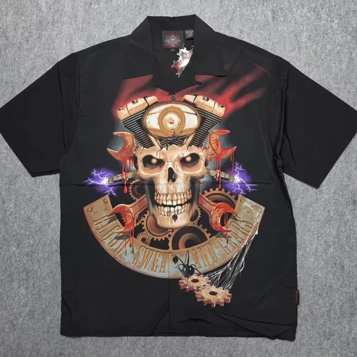 [BUNJANG] Dragon Fly Blood Sweat Gears Skull T-Shirt / 드래곤 플라이 블러드 스웨트 기어스 스컬 반팔 셔츠 L