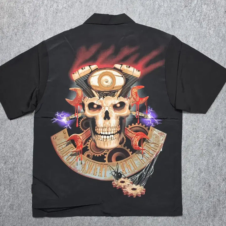 [BUNJANG] Dragon Fly Blood Sweat Gears Skull T-Shirt / 드래곤 플라이 블러드 스웨트 기어스 스컬 반팔 셔츠 L