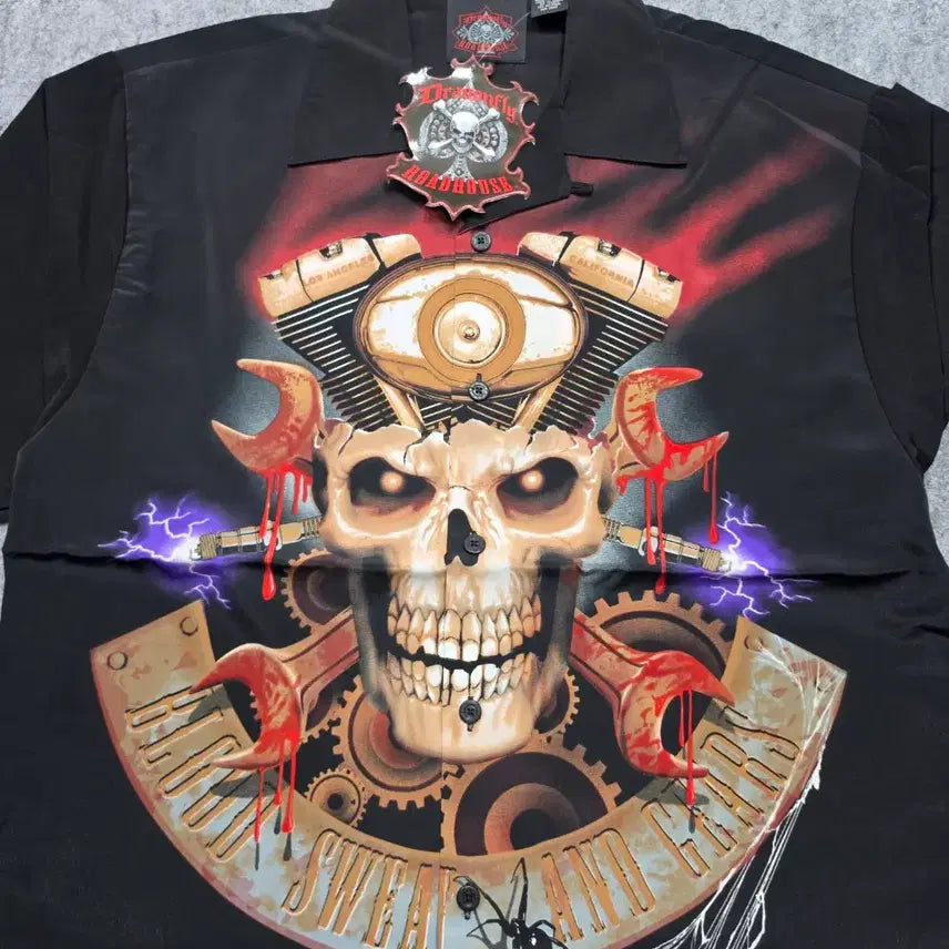 [BUNJANG] Dragon Fly Blood Sweat Gears Skull T-Shirt / 드래곤 플라이 블러드 스웨트 기어스 스컬 반팔 셔츠 L