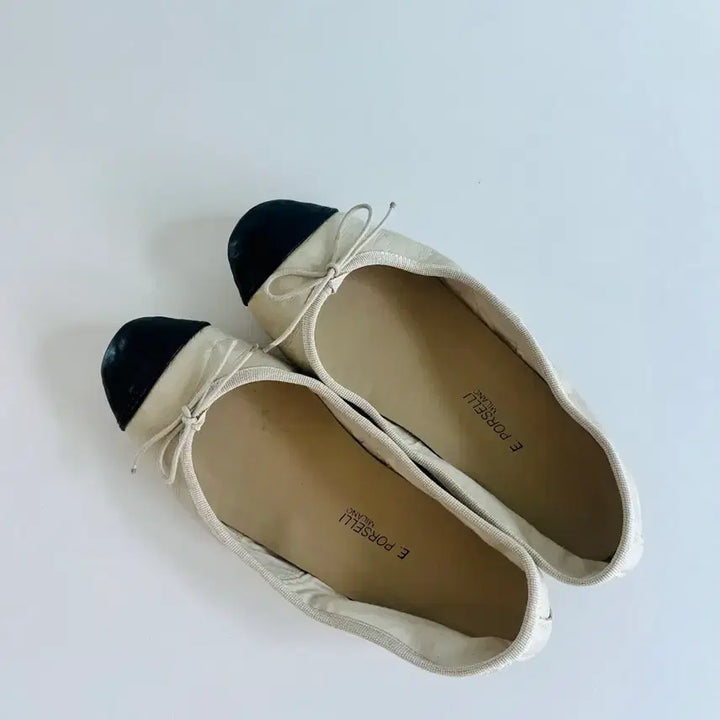 [BUNJANG] Porselli Two-Tone Ballet Flats - Beige/Black, Size 37 (240) / Porselli 포셀리 투톤플랫 베이지색 - 37(240)