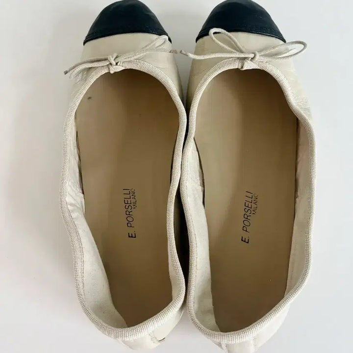 [BUNJANG] Porselli Two-Tone Ballet Flats - Beige/Black, Size 37 (240) / Porselli 포셀리 투톤플랫 베이지색 - 37(240)