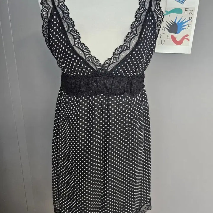 [BUNJANG] Black Dot Lace Slip Dress / 블랙 도트 레이스 슬립 원피스