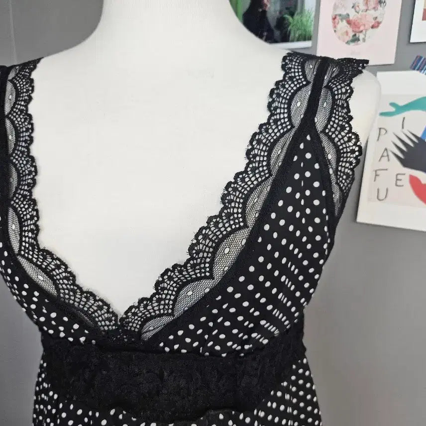 [BUNJANG] Black Dot Lace Slip Dress / 블랙 도트 레이스 슬립 원피스