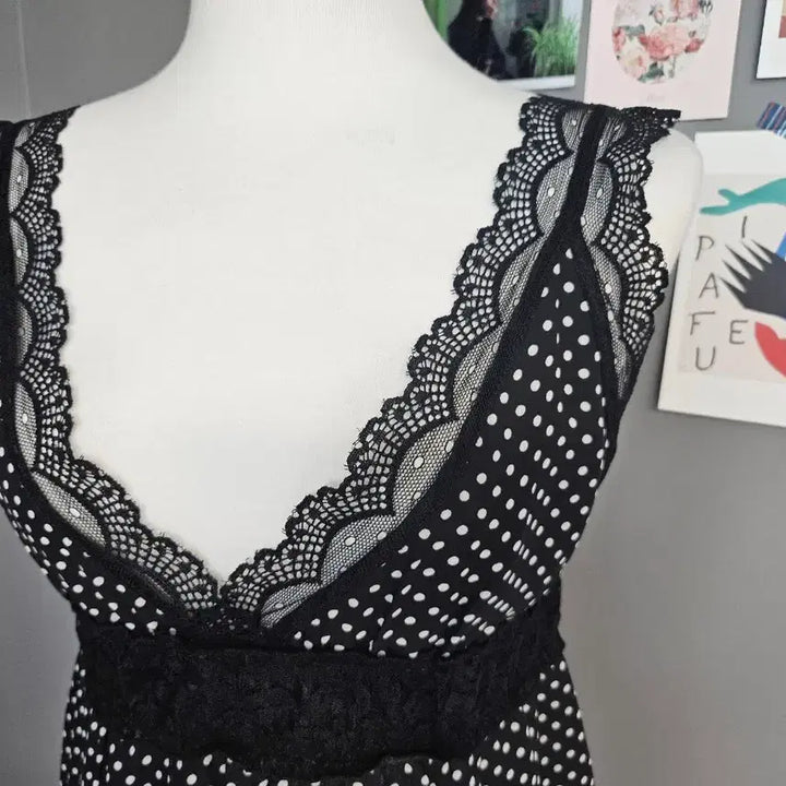 [BUNJANG] Black Dot Lace Slip Dress / 블랙 도트 레이스 슬립 원피스