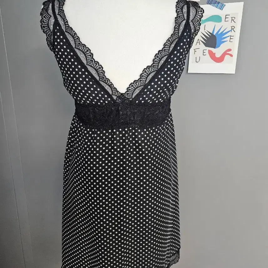 [BUNJANG] Black Dot Lace Slip Dress / 블랙 도트 레이스 슬립 원피스