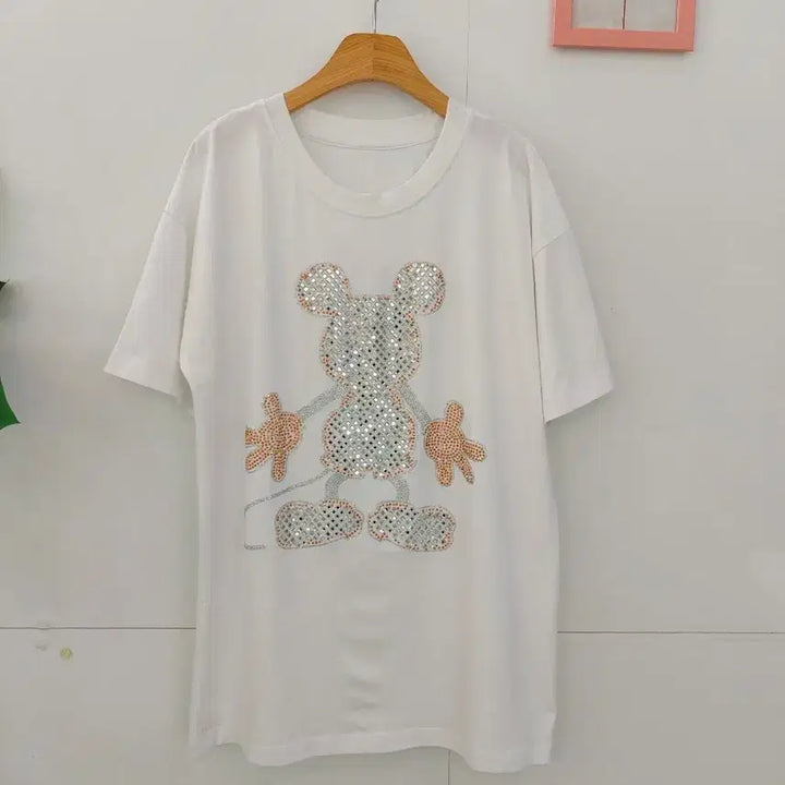 [BUNJANG] Mickey Mouse Stone Box Fit Short Sleeve T-Shirt / 미키마우스 스톤 박스핏 반팔 티셔츠 55~77