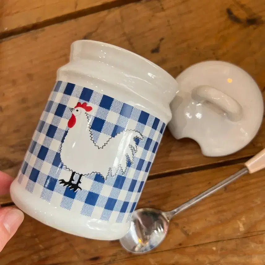 [BUNJANG] Vintage Ceramic Sugar Pot with Chicken Motif / 빈티지 닭그림 도자기 설탕통