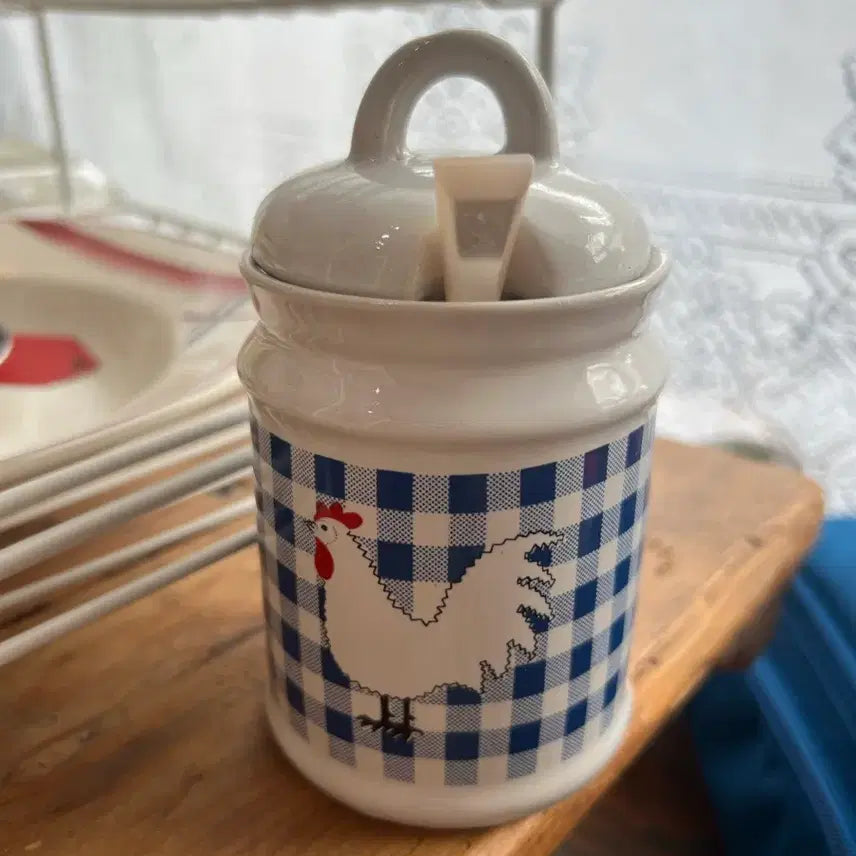 [BUNJANG] Vintage Ceramic Sugar Pot with Chicken Motif / 빈티지 닭그림 도자기 설탕통
