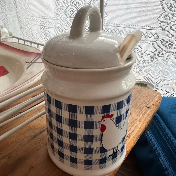 [BUNJANG] Vintage Ceramic Sugar Pot with Chicken Motif / 빈티지 닭그림 도자기 설탕통