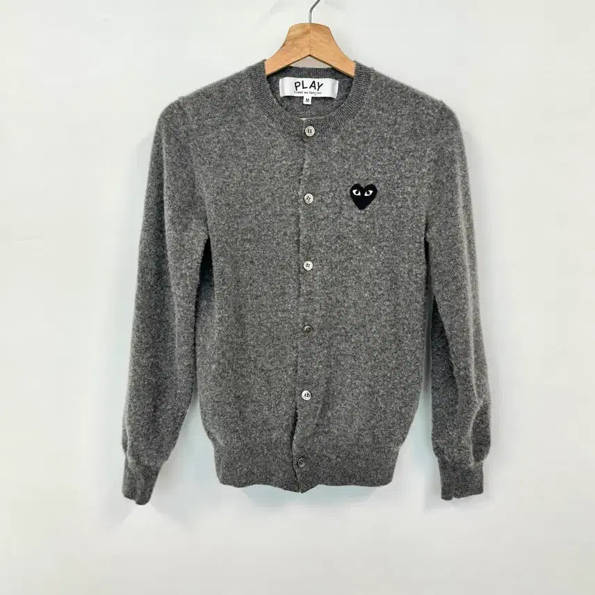 [BUNJANG] COMME DES GARCONS PLAY Grey Roundneck Wool Cardigan M / COMME DES GARCONS PLAY 꼼데가르송 그레이 라운드넥 울