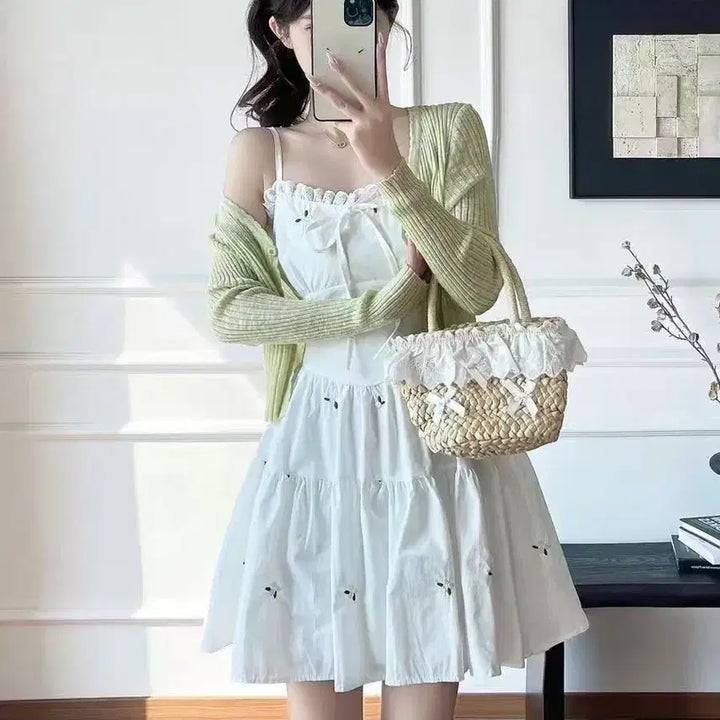 [BUNJANG] White Short Dress Set / 청순 달콤 화이트 숏 원피스 세트 여름 데이트 카페 외출룩