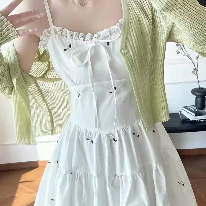 [BUNJANG] White Short Dress Set / 청순 달콤 화이트 숏 원피스 세트 여름 데이트 카페 외출룩