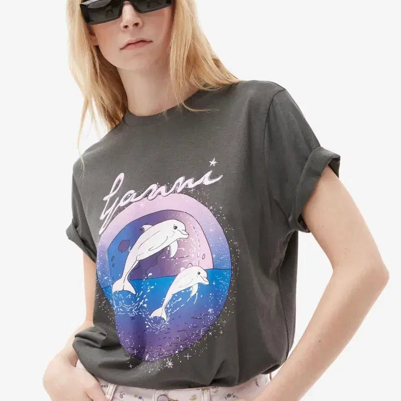[BUNJANG] GANNI Dolphin Print Short Sleeve T-Shirt - Size S / 네고 사절GANNI 가니 돌핀 프린팅 반팔티 S 새상품급 한섬정품