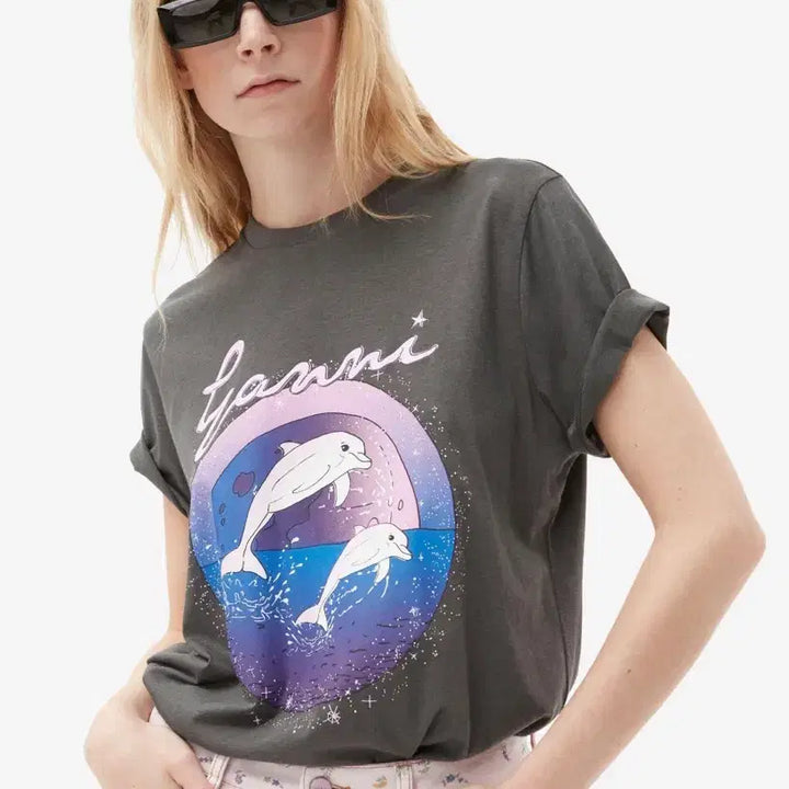 [BUNJANG] GANNI Dolphin Print Short Sleeve T-Shirt - Size S / 네고 사절GANNI 가니 돌핀 프린팅 반팔티 S 새상품급 한섬정품